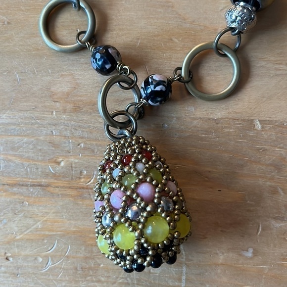 20” Pam Hiran Anthropologie Chunky Boho Teardrop Beaded Pendant Necklace - Picture 2 of 15